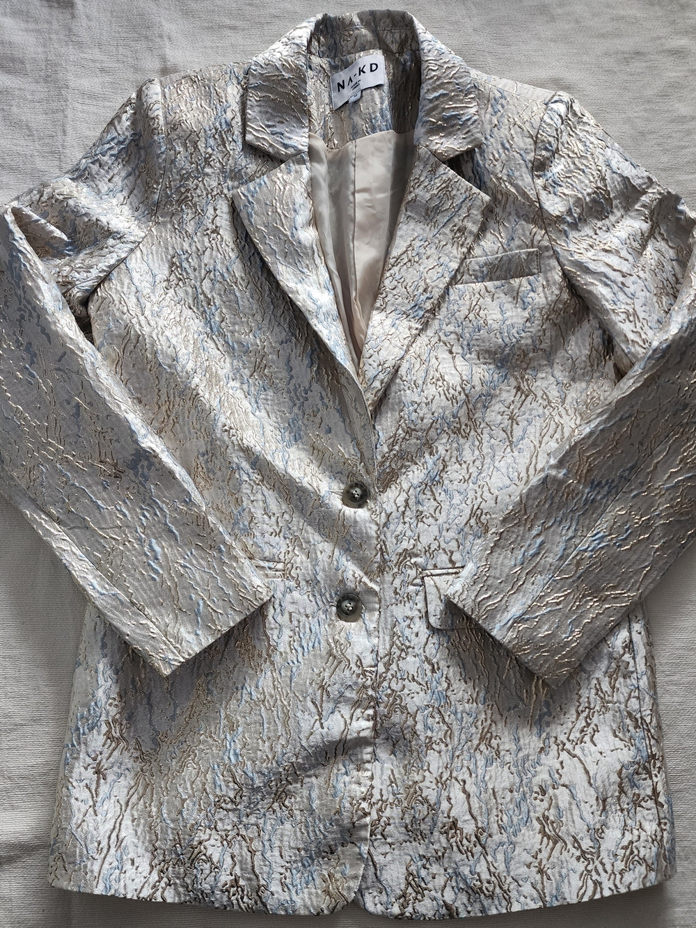NA-KD Metallic Jacquard Oversized Pattern Blazer Jacket Gold Silver 34 US 2